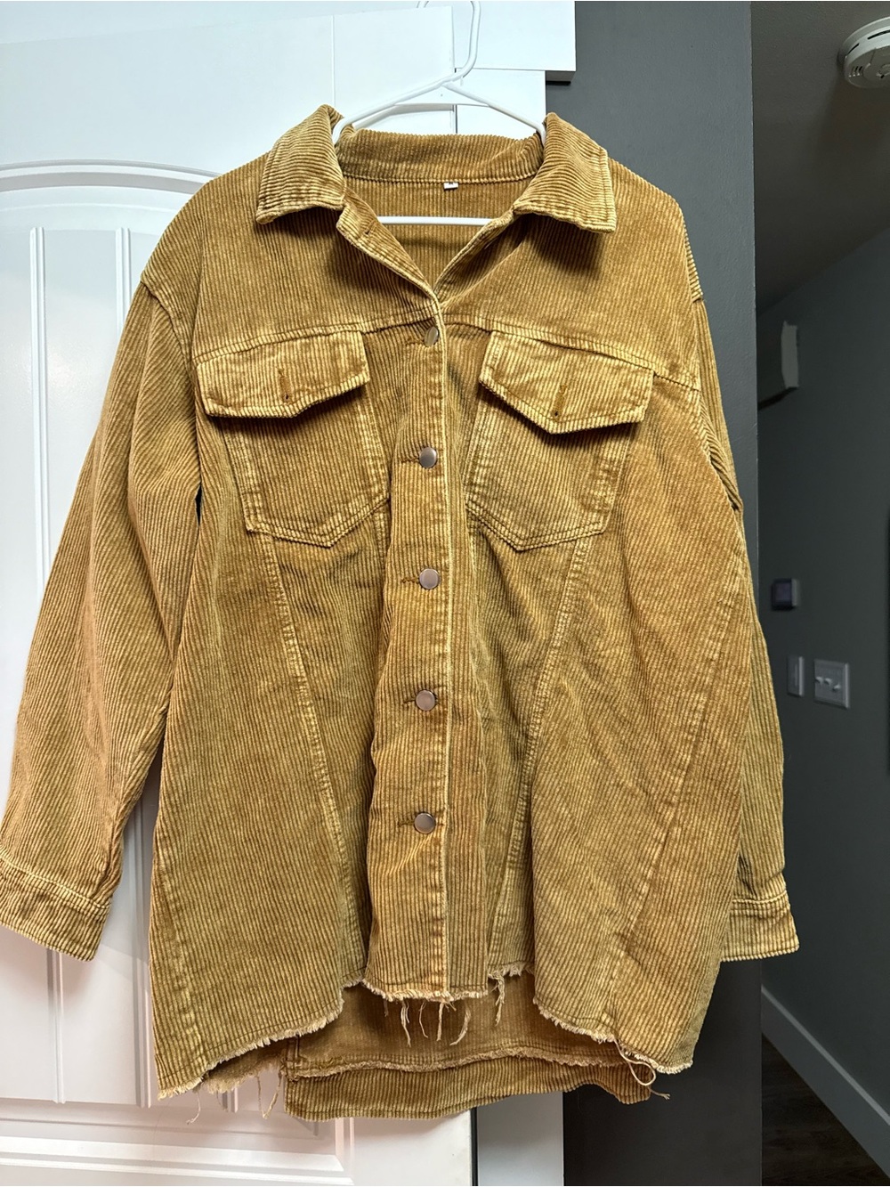 Relaxed Corduroy Button-Front Jean Jacket in Mustard